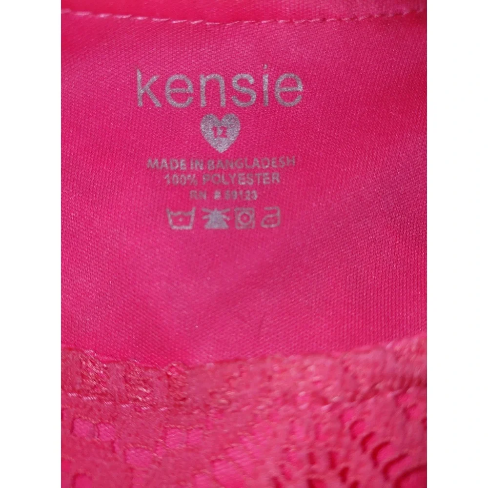 Kensie Girls Coral Pink Lace Handkerchief Hem Sleeveless Party Dress Size 12